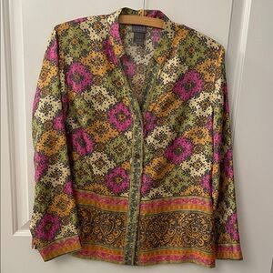 Sigrid Olsen Pink and Orange Floral Silk  Blouse